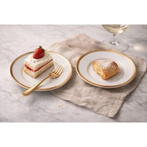 Pier 1 Gold Rim Porcelain Dessert Plates Set 2 White Appetizer 6"